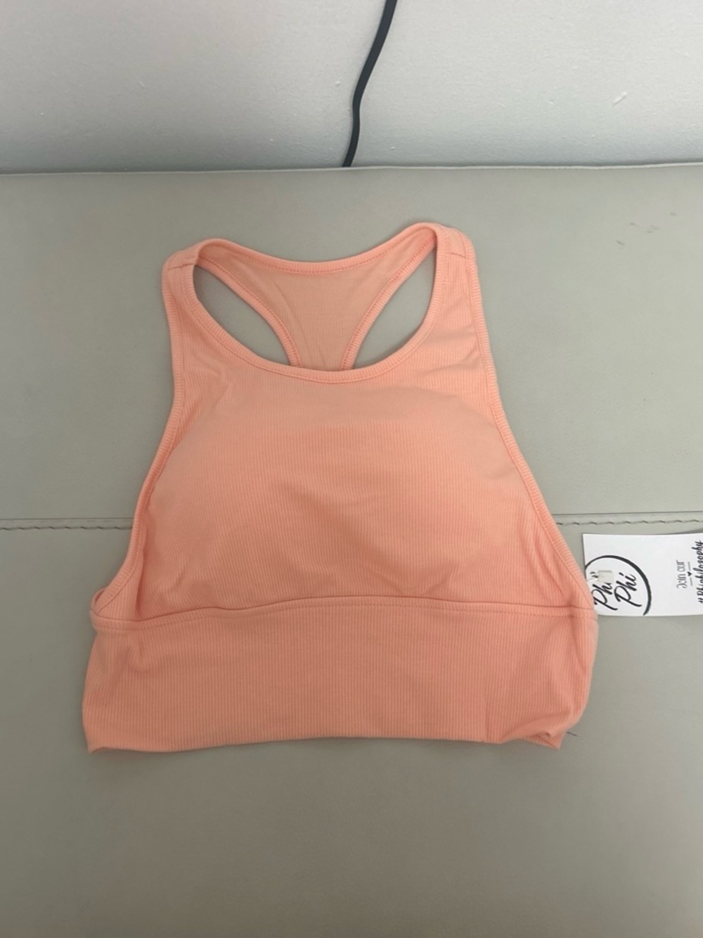 High-Neck Ribbed Sports Bra in Peach
